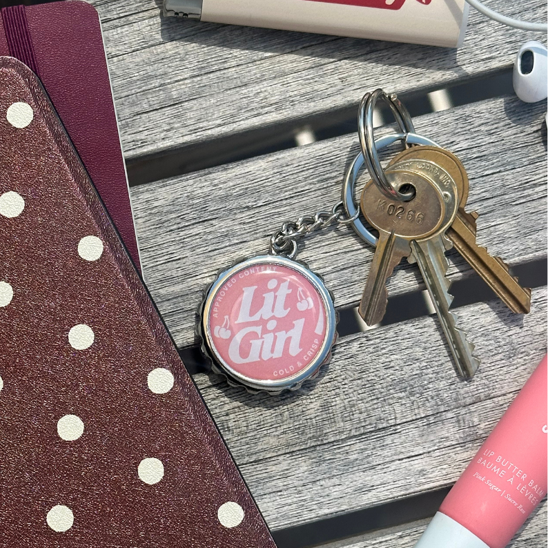 Lit Girl Bottle Cap Opener Keychain