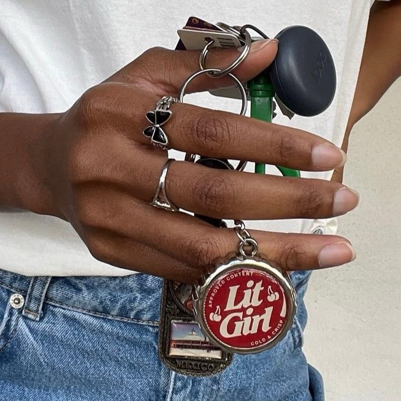 Lit Girl Bottle Cap Opener Keychain
